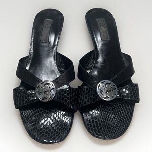 Brighton Kauai Black Sandal Slide Kitten Heel Silver Snakeskin Sz 9.5 M